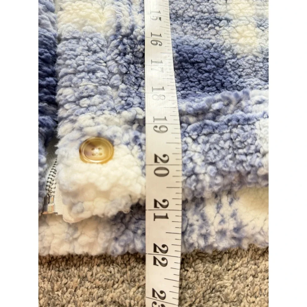 Madden Girl Kids Blue White Plaid Sherpa Hooded Fleece Jacket Size Medium New